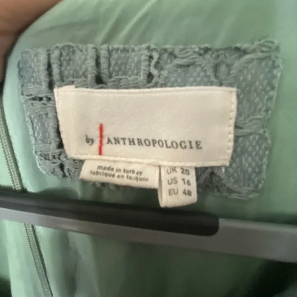 ANTHROPOLOGIE Antoinette Green Ruffle Midi Lace Crochet Dress Size 16 - Picture 7 of 10